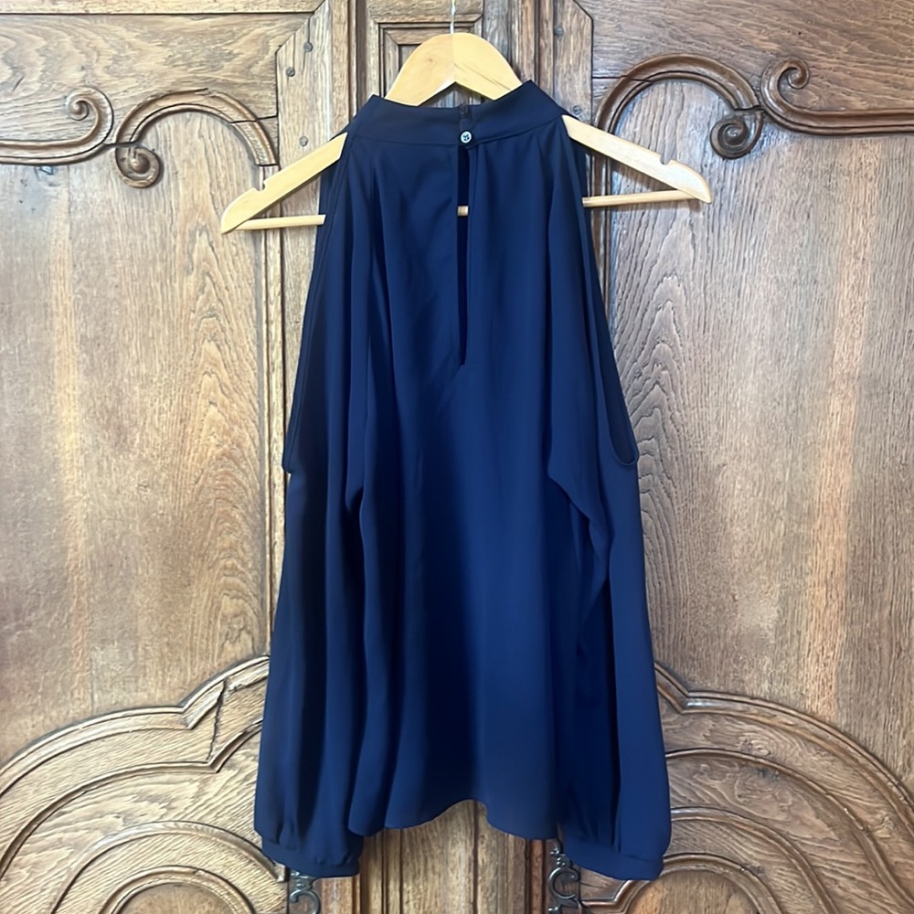 Three Eighty Two Navy Cold Shoulder Blouse - image 8